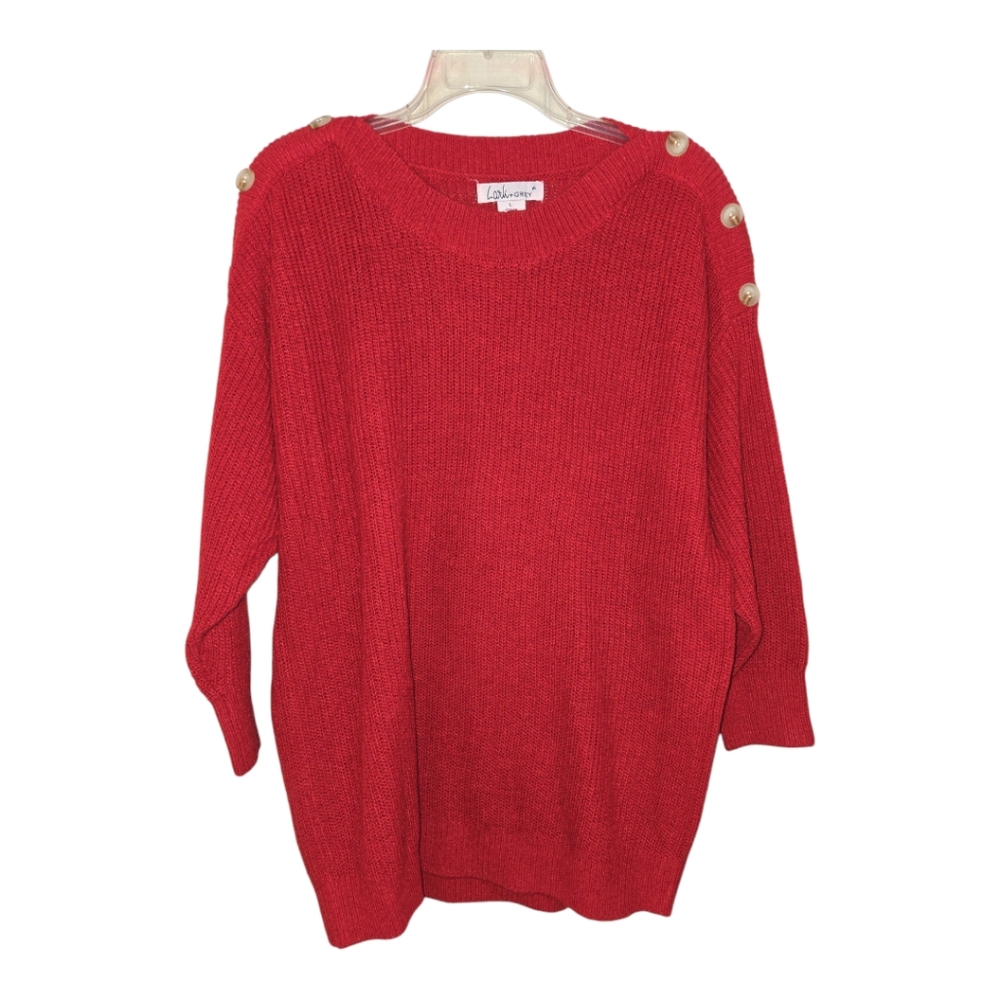 Lark+Grey Red Shaker Knit Sweater Size L